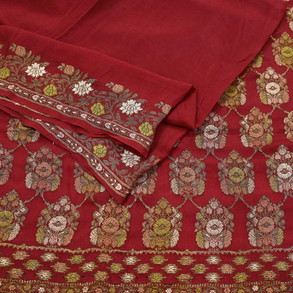 Indian Vintage Sari Red 100% Pure Silk Hand Woven Sarees Craft Fabric 5Yd Ethnic Sewing Dress making Crafting Quilting Upcycle Zari