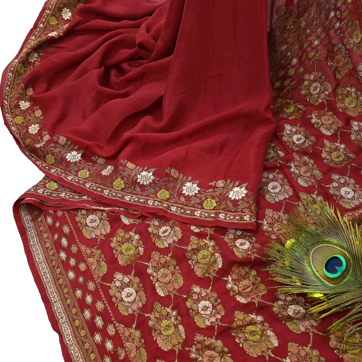 Indian Vintage Sari Red 100% Pure Silk Hand Woven Sarees Craft Fabric 5Yd Ethnic Sewing Dress making Crafting Quilting Upcycle Zari