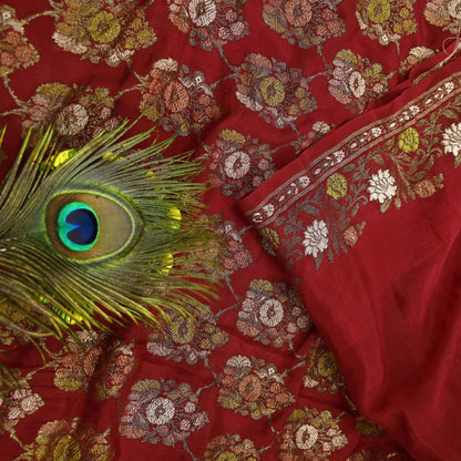 Indian Vintage Sari Red 100% Pure Silk Hand Woven Sarees Craft Fabric 5Yd Ethnic Sewing Dress making Crafting Quilting Upcycle Zari