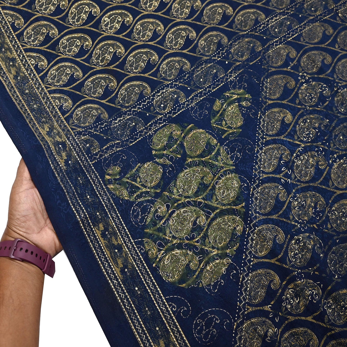 Indian Vintage Blue & Green Sarees Moss Crepe Printed Sari 6yd Sewing Floral Soft Craft Fabric DressMaking For Crafting Quilting Upcycle