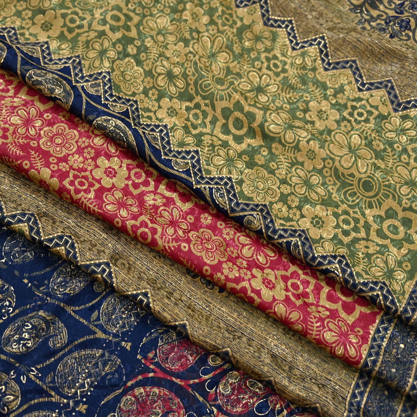 Indian Vintage Blue & Green Sarees Moss Crepe Printed Sari 6yd Sewing Floral Soft Craft Fabric DressMaking For Crafting Quilting Upcycle