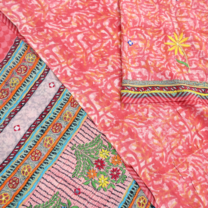 Indian Vintage Sari Pure Crepe Silk Hand Embroidered Saree 5yd Sewing Floral Craft Fabric Sequins Dress making Crafting Quilting