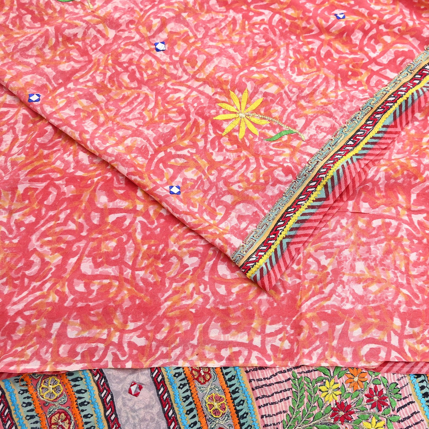 Indian Vintage Sari Pure Crepe Silk Hand Embroidered Saree 5yd Sewing Floral Craft Fabric Sequins Dress making Crafting Quilting