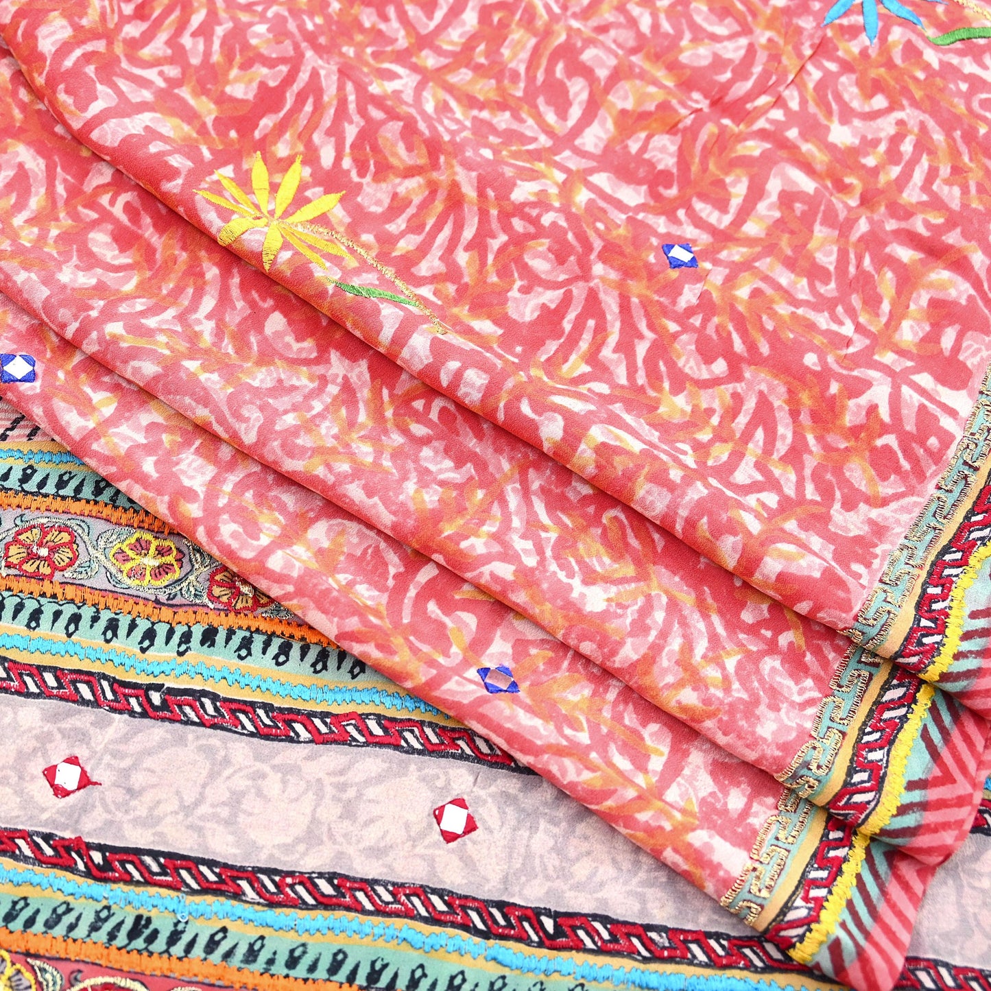 Indian Vintage Sari Pure Crepe Silk Hand Embroidered Saree 5yd Sewing Floral Craft Fabric Sequins Dress making Crafting Quilting