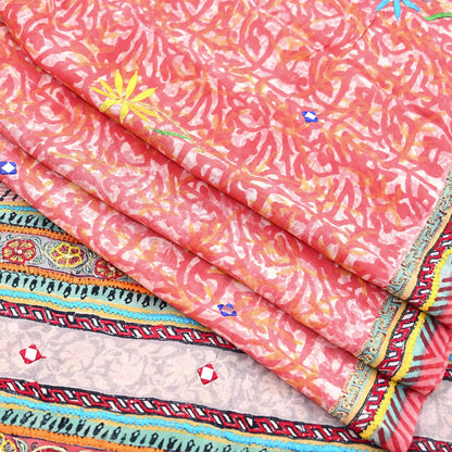 Indian Vintage Sari Pure Crepe Silk Hand Embroidered Saree 5yd Sewing Floral Craft Fabric Sequins Dress making Crafting Quilting