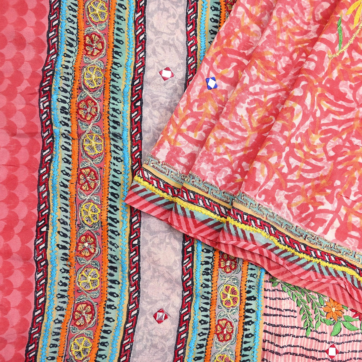 Indian Vintage Sari Pure Crepe Silk Hand Embroidered Saree 5yd Sewing Floral Craft Fabric Sequins Dress making Crafting Quilting