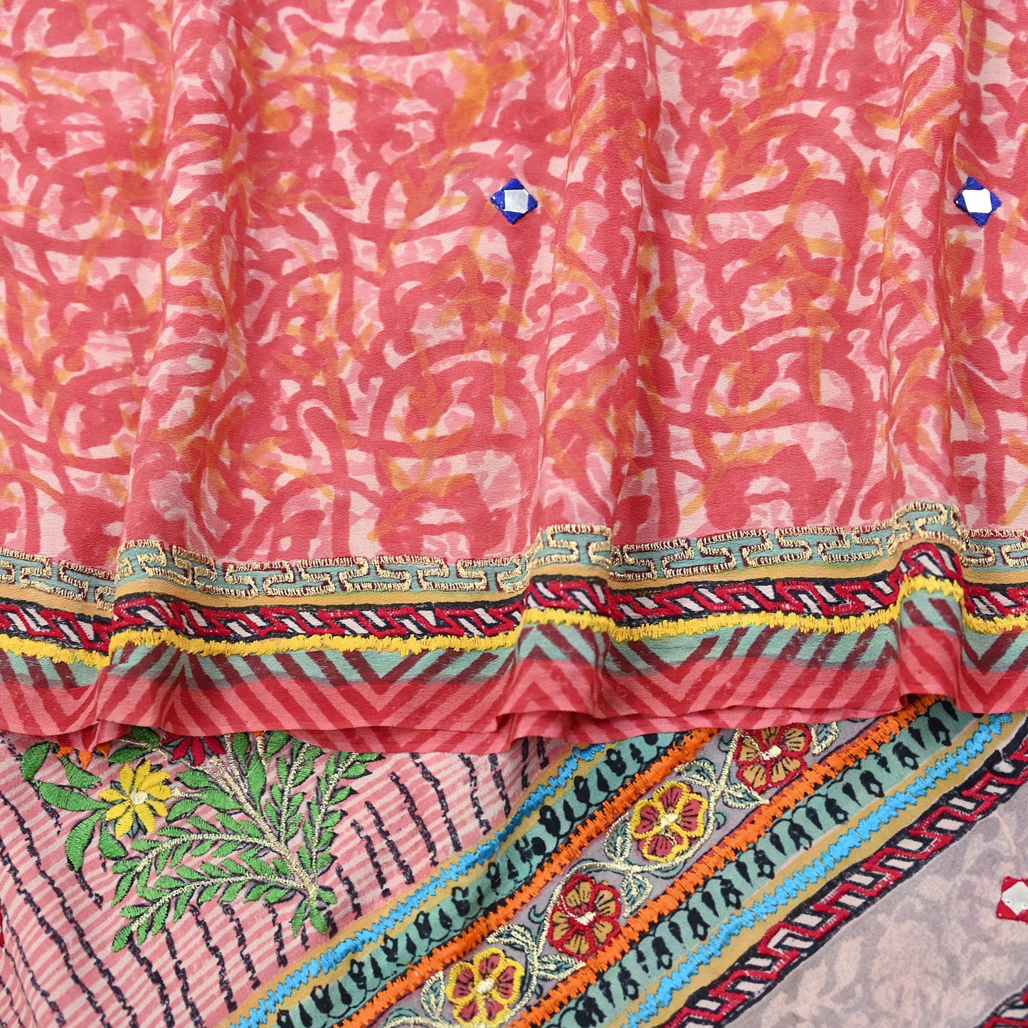 Indian Vintage Sari Pure Crepe Silk Hand Embroidered Saree 5yd Sewing Floral Craft Fabric Sequins Dress making Crafting Quilting