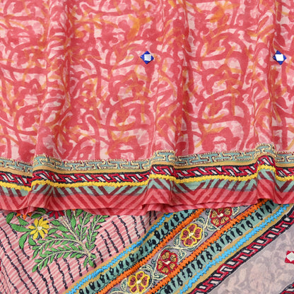 Indian Vintage Sari Pure Crepe Silk Hand Embroidered Saree 5yd Sewing Floral Craft Fabric Sequins Dress making Crafting Quilting