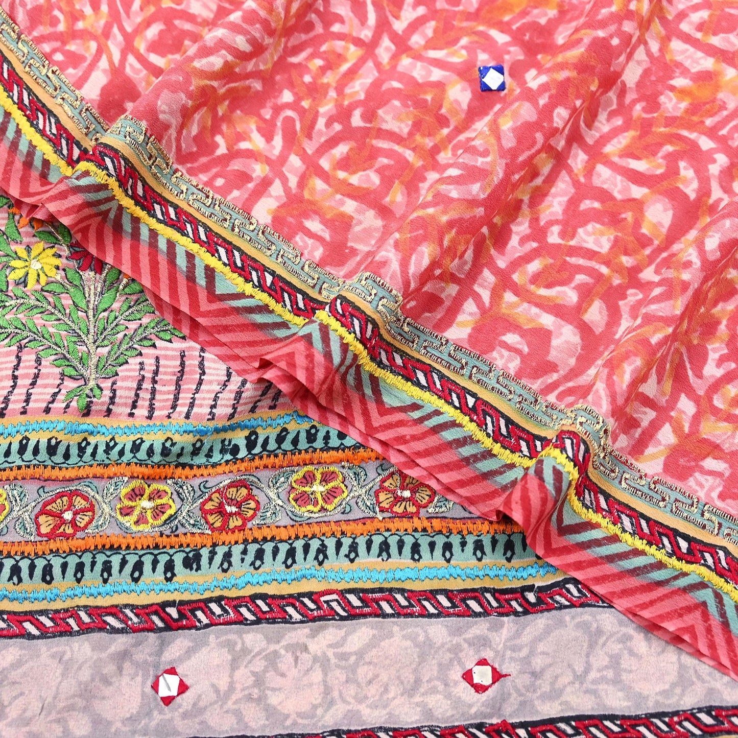 Indian Vintage Sari Pure Crepe Silk Hand Embroidered Saree 5yd Sewing Floral Craft Fabric Sequins Dress making Crafting Quilting
