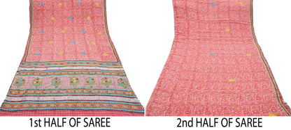 Indian Vintage Sari Pure Crepe Silk Hand Embroidered Saree 5yd Sewing Floral Craft Fabric Sequins Dress making Crafting Quilting