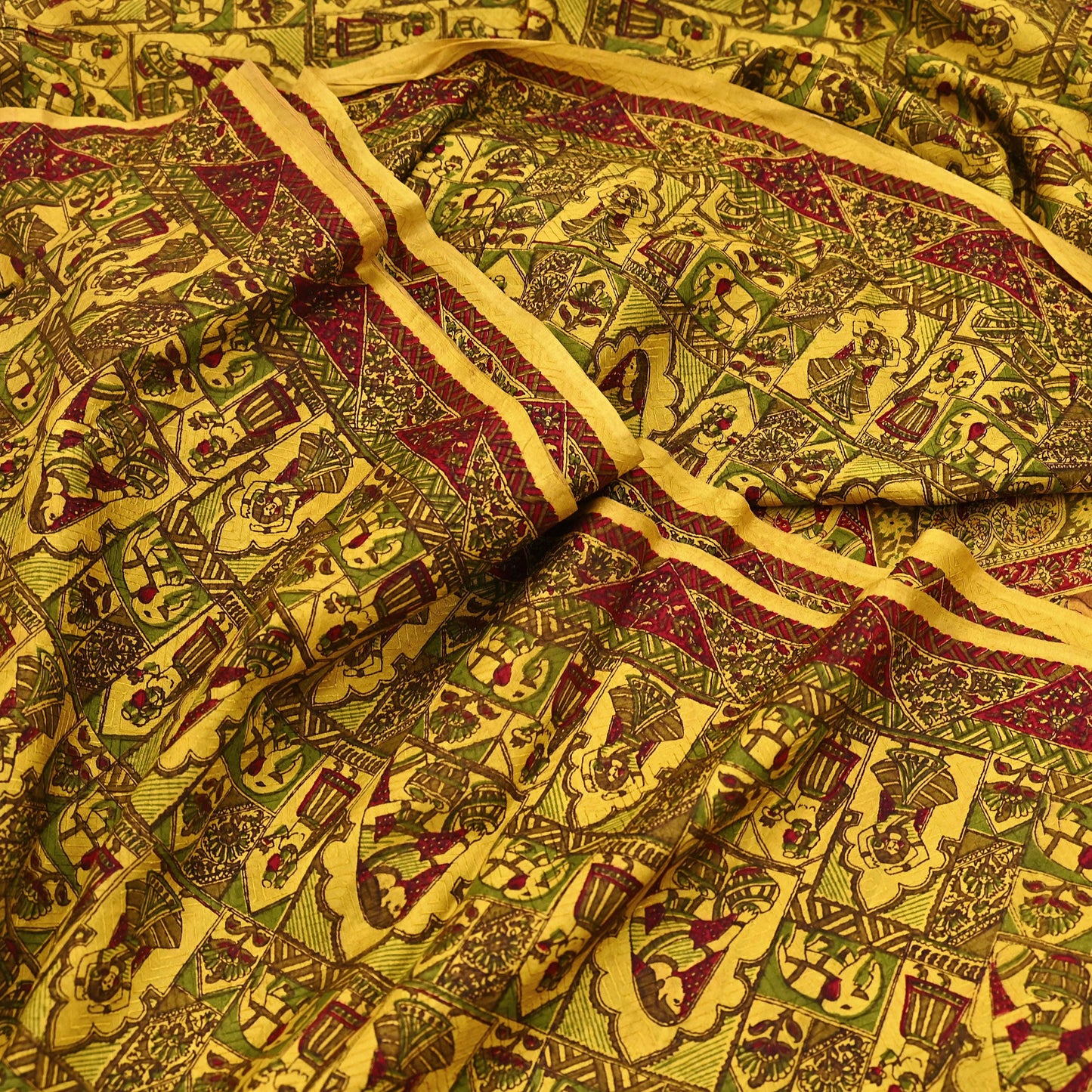 Indian Vintage Sari Yellow Pure Silk Printed Saree 6yd Sewing Craft Fabric DressMaking Soft Crafting Quilting Upcycle