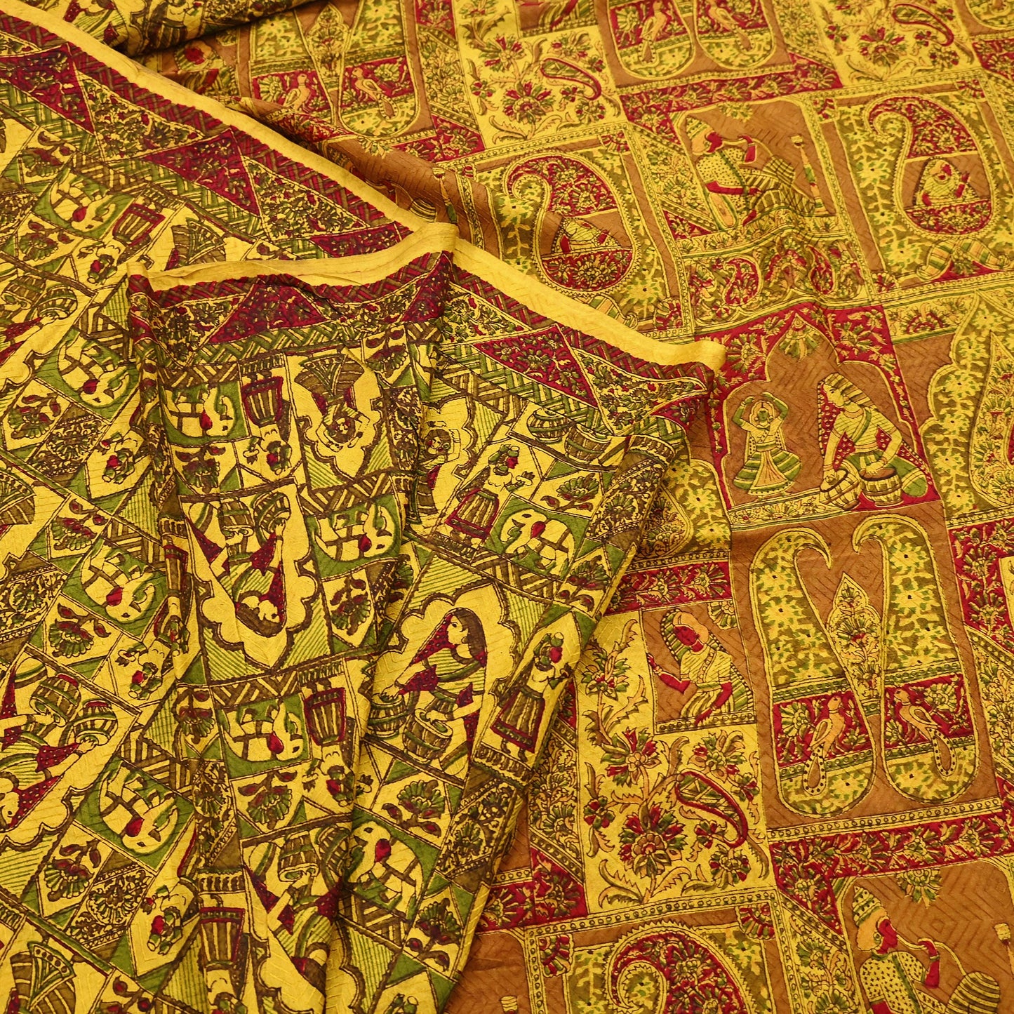 Indian Vintage Sari Yellow Pure Silk Printed Saree 6yd Sewing Craft Fabric DressMaking Soft Crafting Quilting Upcycle