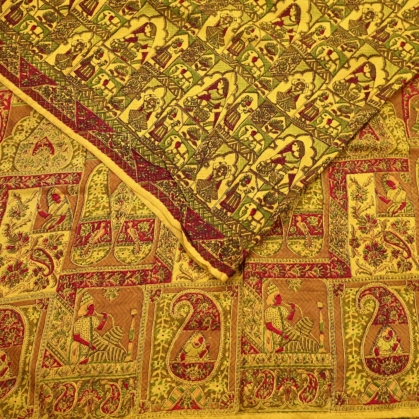 Indian Vintage Sari Yellow Pure Silk Printed Saree 6yd Sewing Craft Fabric DressMaking Soft Crafting Quilting Upcycle