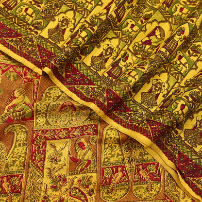 Indian Vintage Sari Yellow Pure Silk Printed Saree 6yd Sewing Craft Fabric DressMaking Soft Crafting Quilting Upcycle
