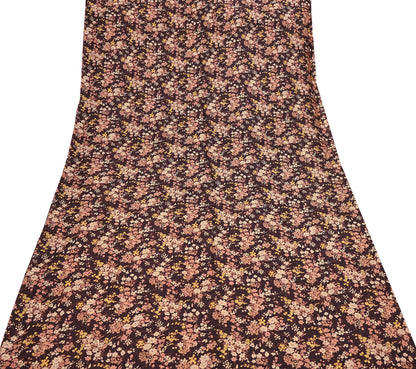 Indian Vintage Sari Brown Printed 100% Pure Silk Sarees 5yd Sewing Craft Fabric Soft Dress Making Wrap Floral Upcycle Quilting Crafting Used