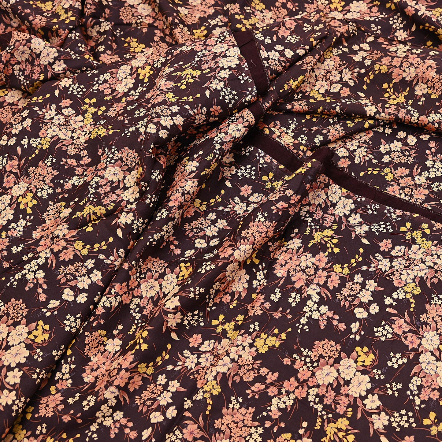 Indian Vintage Sari Brown Printed 100% Pure Silk Sarees 5yd Sewing Craft Fabric Soft Dress Making Wrap Floral Upcycle Quilting Crafting Used