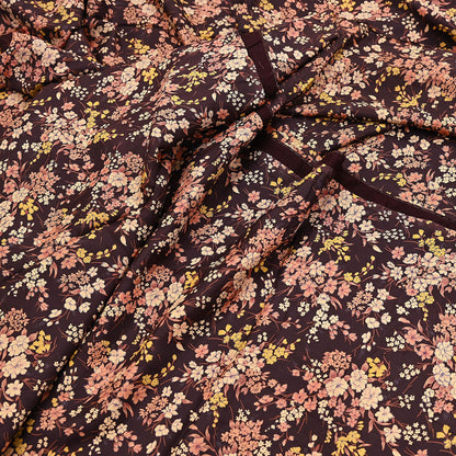 Indian Vintage Sari Brown Printed 100% Pure Silk Sarees 5yd Sewing Craft Fabric Soft Dress Making Wrap Floral Upcycle Quilting Crafting Used