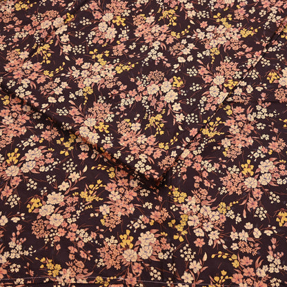 Indian Vintage Sari Brown Printed 100% Pure Silk Sarees 5yd Sewing Craft Fabric Soft Dress Making Wrap Floral Upcycle Quilting Crafting Used