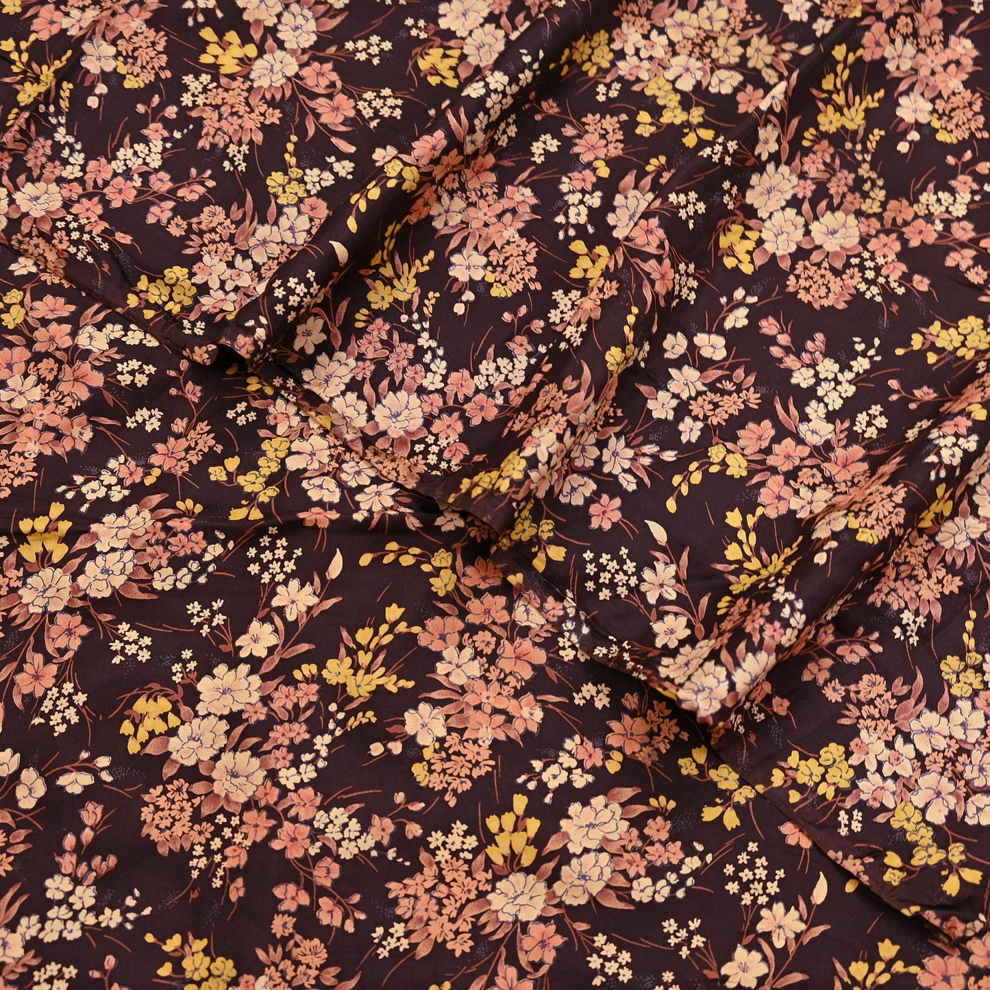 Indian Vintage Sari Brown Printed 100% Pure Silk Sarees 5yd Sewing Craft Fabric Soft Dress Making Wrap Floral Upcycle Quilting Crafting Used