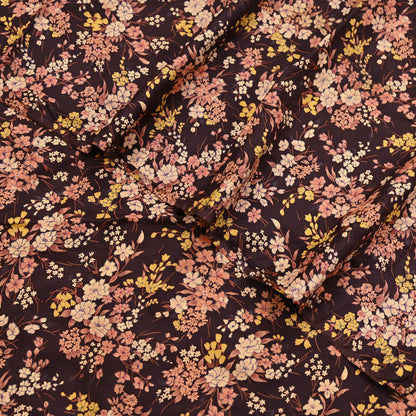 Indian Vintage Sari Brown Printed 100% Pure Silk Sarees 5yd Sewing Craft Fabric Soft Dress Making Wrap Floral Upcycle Quilting Crafting Used