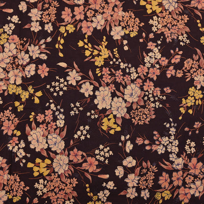 Indian Vintage Sari Brown Printed 100% Pure Silk Sarees 5yd Sewing Craft Fabric Soft Dress Making Wrap Floral Upcycle Quilting Crafting Used