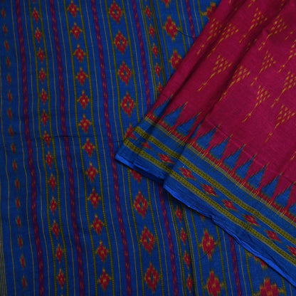 Indian Vintage Blue & Red Saree Ikat Printed Pure Cotton Sari Craft Fabric 5Yard Sewing Sarong Wrap Boho Dress Making Quilting Upcycle