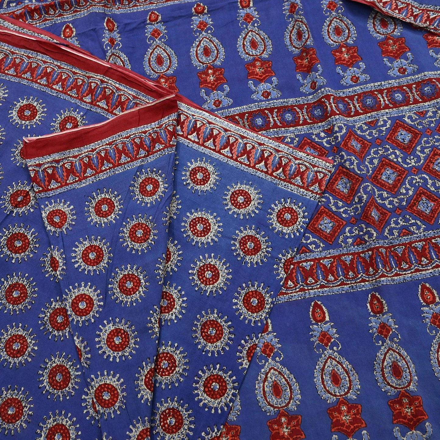 Indian Vintage Sari Purple Pure Cotton Block Printed Sarees Craft Fabric Soft 5Yd Sarong Wrap Boho Fabric Kimono Quilting Crafting Upcycle