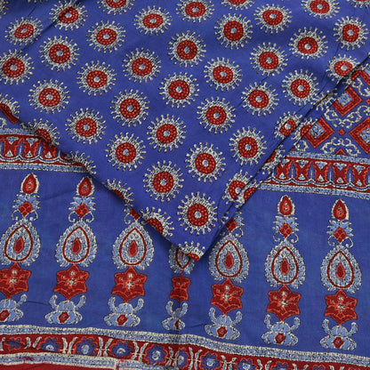 Indian Vintage Sari Purple Pure Cotton Block Printed Sarees Craft Fabric Soft 5Yd Sarong Wrap Boho Fabric Kimono Quilting Crafting Upcycle