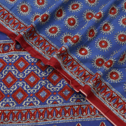 Indian Vintage Sari Purple Pure Cotton Block Printed Sarees Craft Fabric Soft 5Yd Sarong Wrap Boho Fabric Kimono Quilting Crafting Upcycle