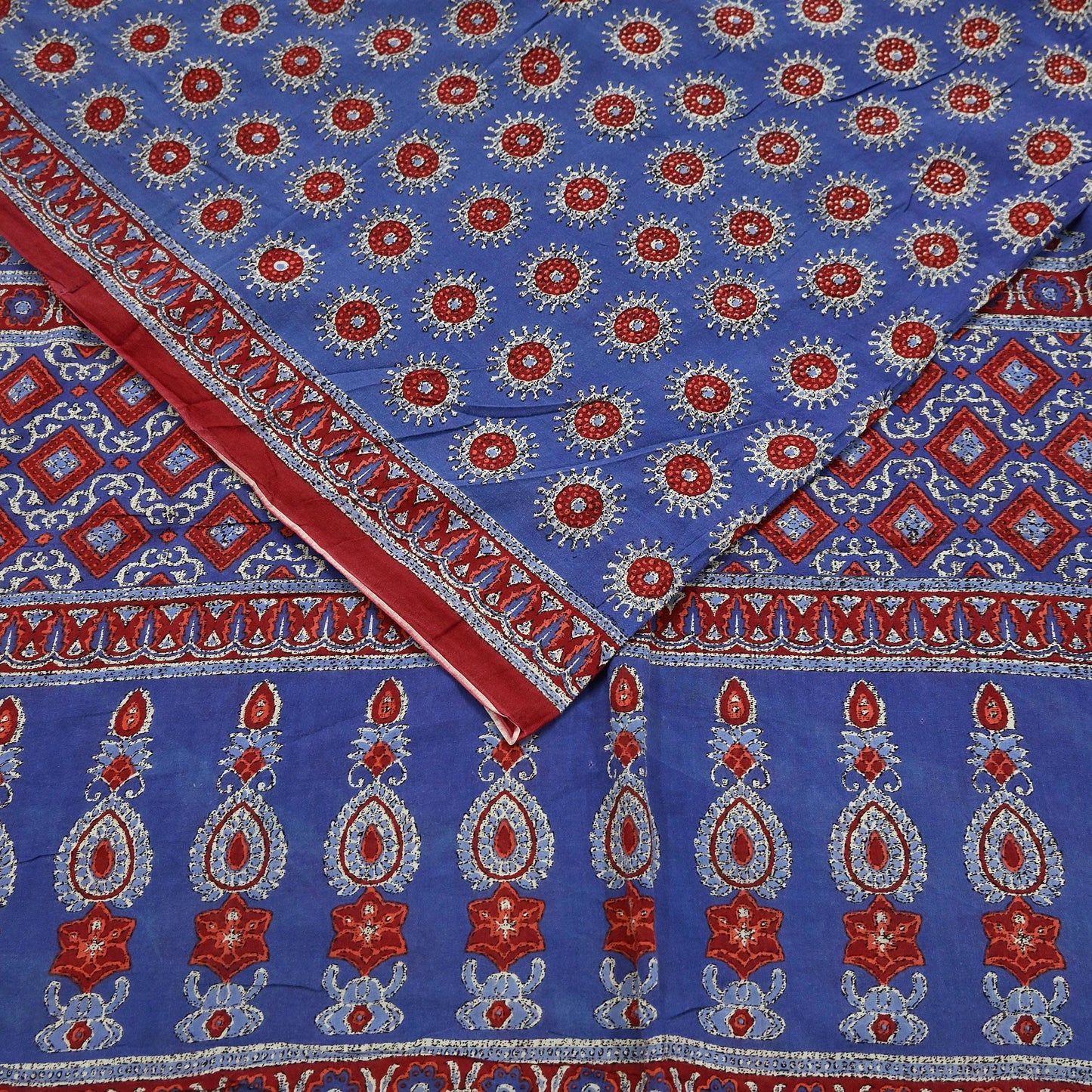 Indian Vintage Sari Purple Pure Cotton Block Printed Sarees Craft Fabric Soft 5Yd Sarong Wrap Boho Fabric Kimono Quilting Crafting Upcycle