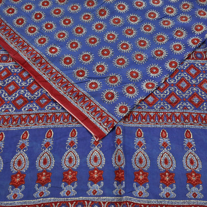 Indian Vintage Sari Purple Pure Cotton Block Printed Sarees Craft Fabric Soft 5Yd Sarong Wrap Boho Fabric Kimono Quilting Crafting Upcycle