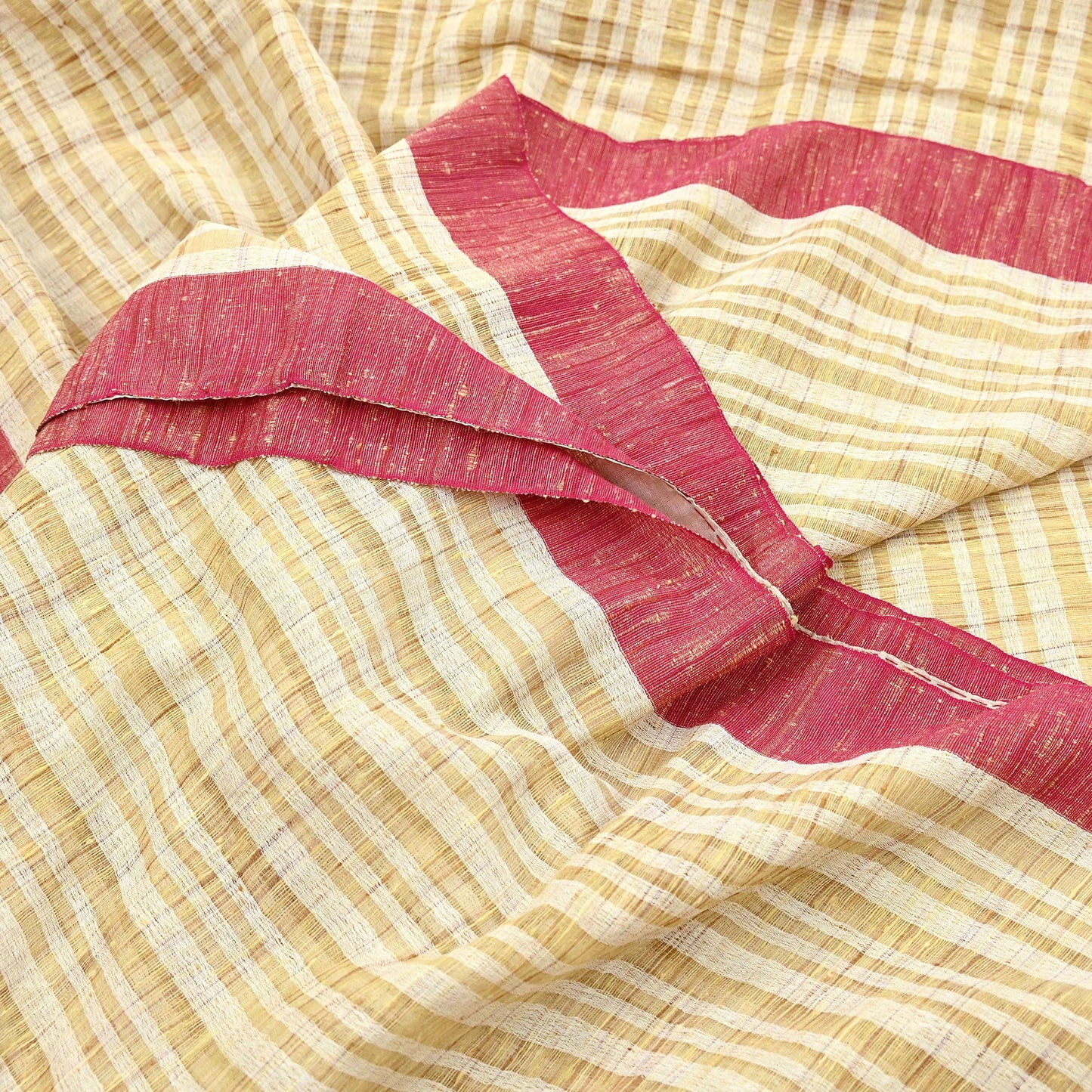 Indian Vintage Sari Beige Woven 100% Pure Cotton Sarees Craft Fabric 6Yd Stripes Upcycle Quilting Crafting Dress making Upcycle Boho Wrap