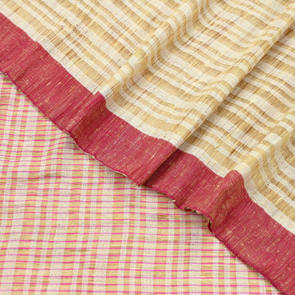 Indian Vintage Sari Beige Woven 100% Pure Cotton Sarees Craft Fabric 6Yd Stripes Upcycle Quilting Crafting Dress making Upcycle Boho Wrap