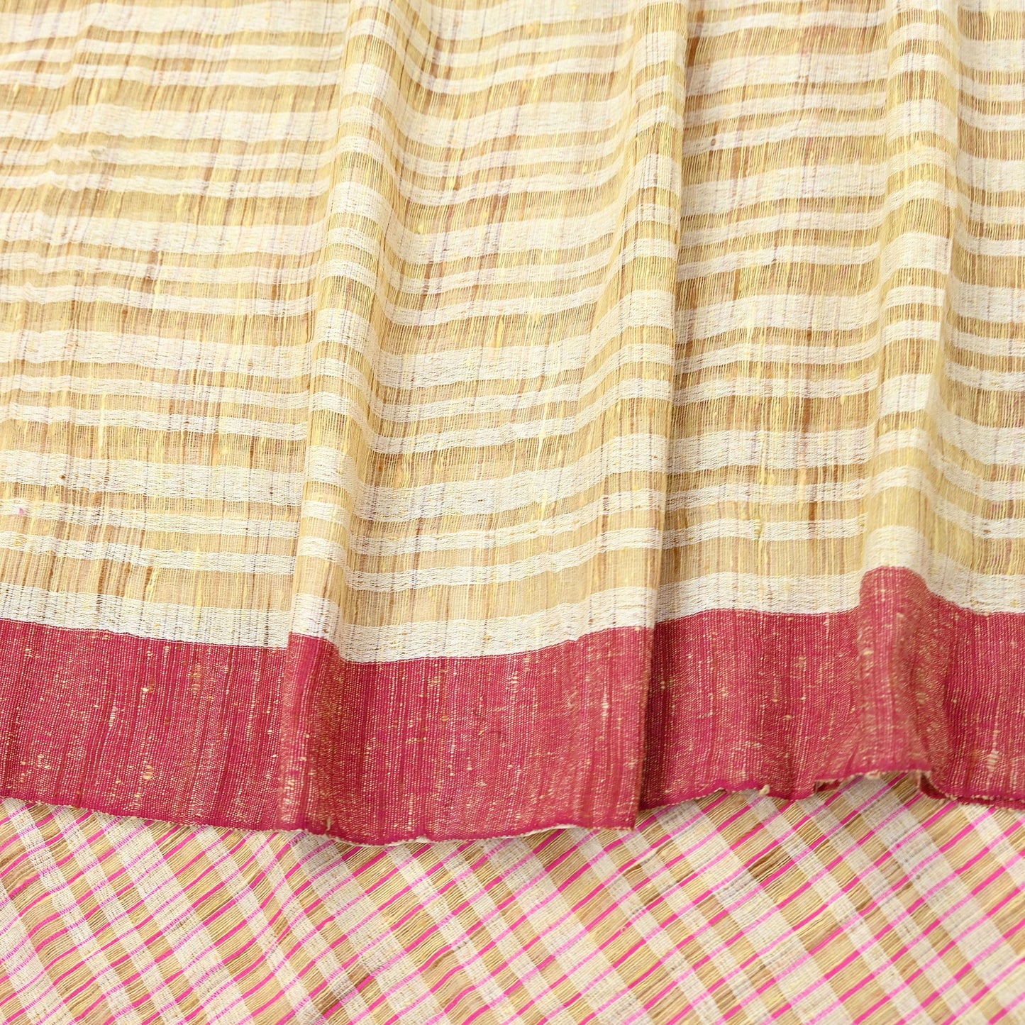 Indian Vintage Sari Beige Woven 100% Pure Cotton Sarees Craft Fabric 6Yd Stripes Upcycle Quilting Crafting Dress making Upcycle Boho Wrap