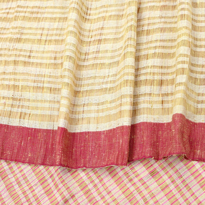 Indian Vintage Sari Beige Woven 100% Pure Cotton Sarees Craft Fabric 6Yd Stripes Upcycle Quilting Crafting Dress making Upcycle Boho Wrap