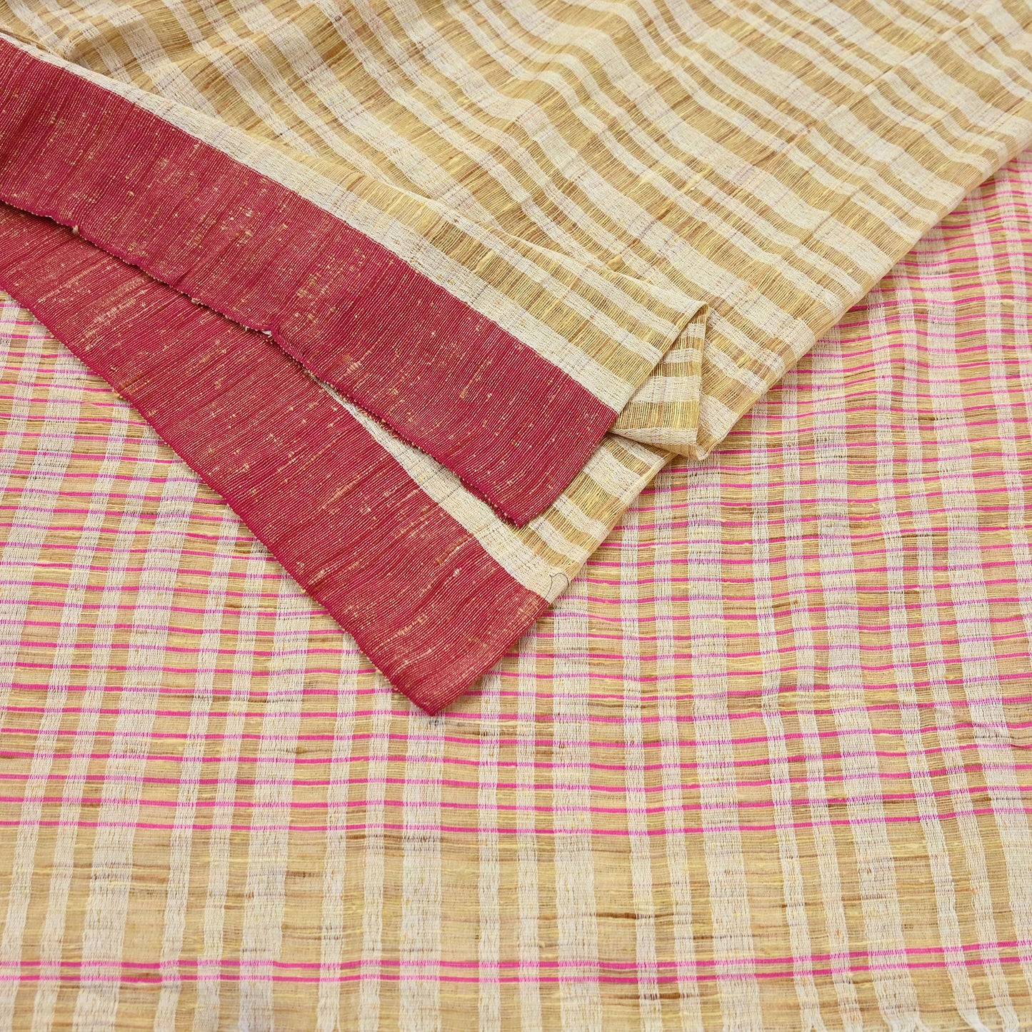 Indian Vintage Sari Beige Woven 100% Pure Cotton Sarees Craft Fabric 6Yd Stripes Upcycle Quilting Crafting Dress making Upcycle Boho Wrap