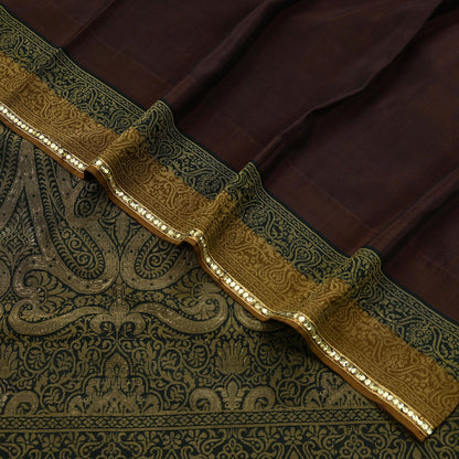 Indian Vintage Sari Brown & Black 100% Pure Silk Hand Woven Sarees Craft Fabric 5Yd Ethnic Sewing Dress making Crafting Quilting Upcycle