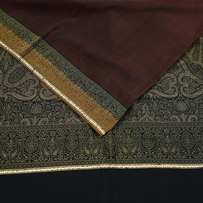 Indian Vintage Sari Brown & Black 100% Pure Silk Hand Woven Sarees Craft Fabric 5Yd Ethnic Sewing Dress making Crafting Quilting Upcycle