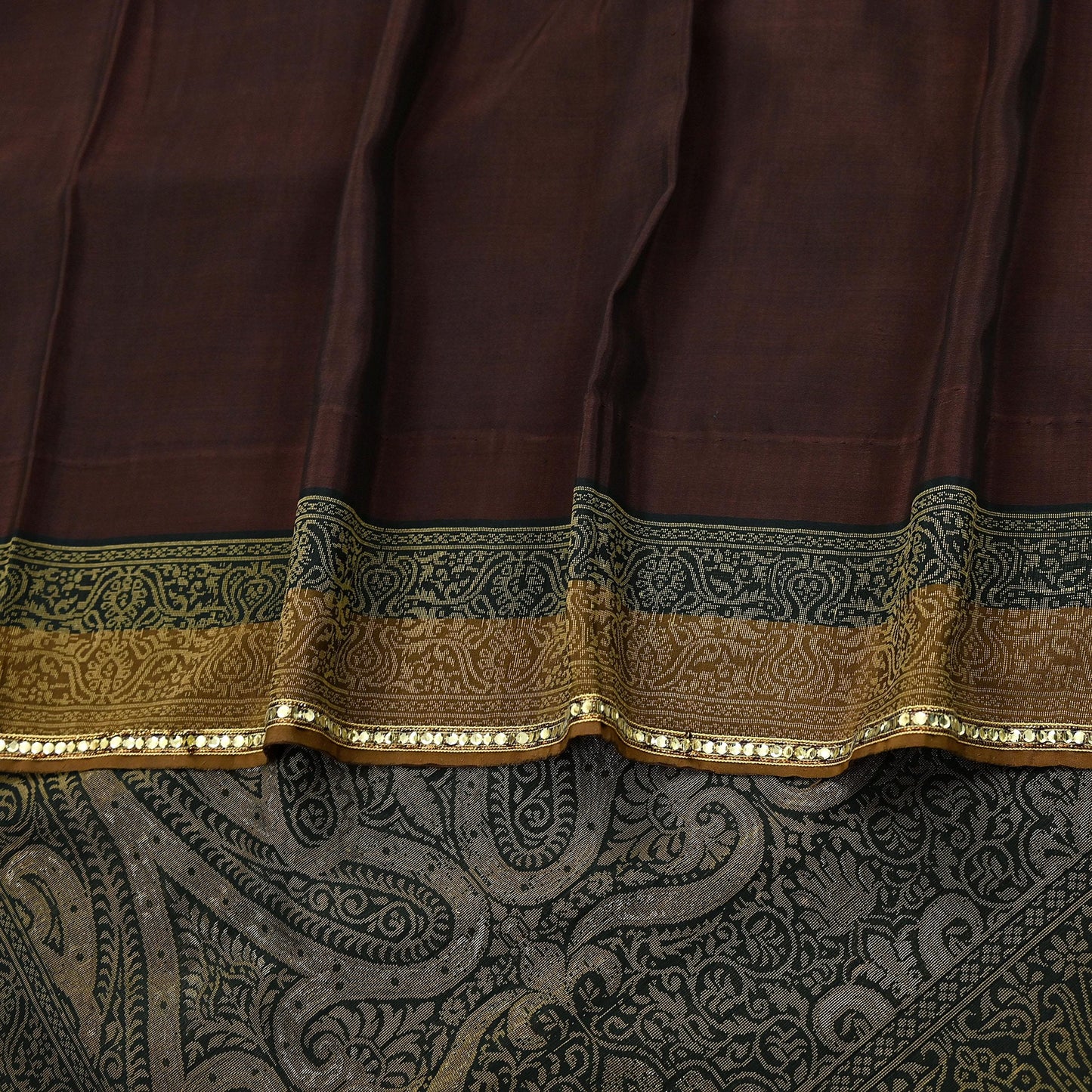 Indian Vintage Sari Brown & Black 100% Pure Silk Hand Woven Sarees Craft Fabric 5Yd Ethnic Sewing Dress making Crafting Quilting Upcycle