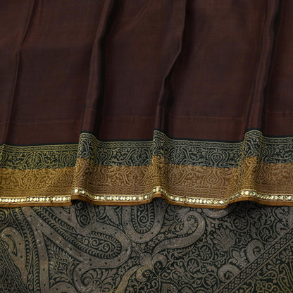 Indian Vintage Sari Brown & Black 100% Pure Silk Hand Woven Sarees Craft Fabric 5Yd Ethnic Sewing Dress making Crafting Quilting Upcycle