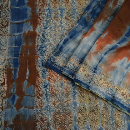 Indian Vintage Saree Pure Crepe Silk Hand Embroidered Tie-Dye Sari Fabric 6yard Sewing Craft Fabric Ethnic Dressmaking Crafting Zardozi Zari