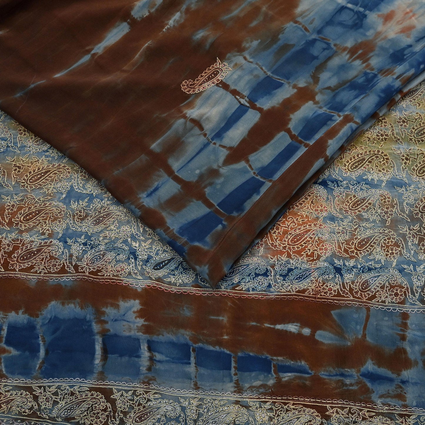 Indian Vintage Saree Pure Crepe Silk Hand Embroidered Tie-Dye Sari Fabric 6yard Sewing Craft Fabric Ethnic Dressmaking Crafting Zardozi Zari