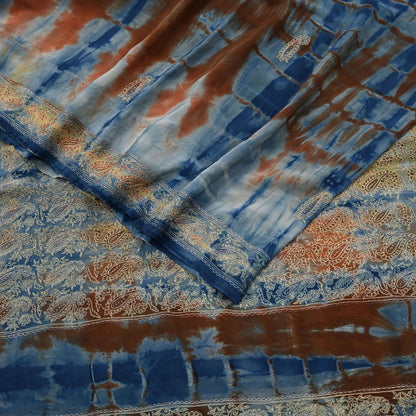 Indian Vintage Saree Pure Crepe Silk Hand Embroidered Tie-Dye Sari Fabric 6yard Sewing Craft Fabric Ethnic Dressmaking Crafting Zardozi Zari