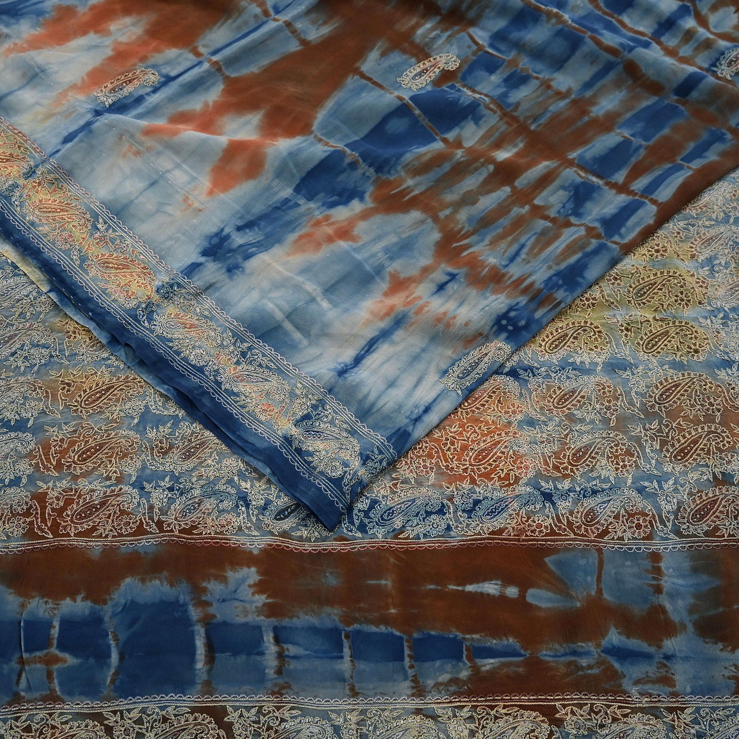 Indian Vintage Saree Pure Crepe Silk Hand Embroidered Tie-Dye Sari Fabric 6yard Sewing Craft Fabric Ethnic Dressmaking Crafting Zardozi Zari