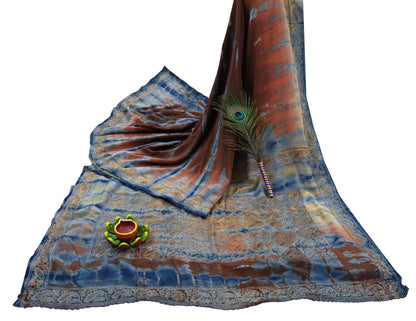 Indian Vintage Saree Pure Crepe Silk Hand Embroidered Tie-Dye Sari Fabric 6yard Sewing Craft Fabric Ethnic Dressmaking Crafting Zardozi Zari