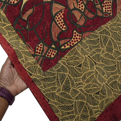 Indian Vintage Sari Maroon & Green Pure Crepe Silk Block Printed Saree 5yard Sewing Quilting Floral Soft Craft Fabric Wrap