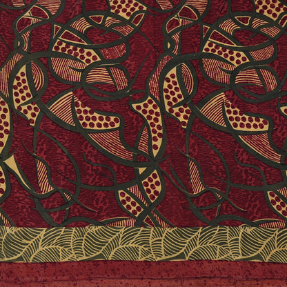 Indian Vintage Sari Maroon & Green Pure Crepe Silk Block Printed Saree 5yard Sewing Quilting Floral Soft Craft Fabric Wrap