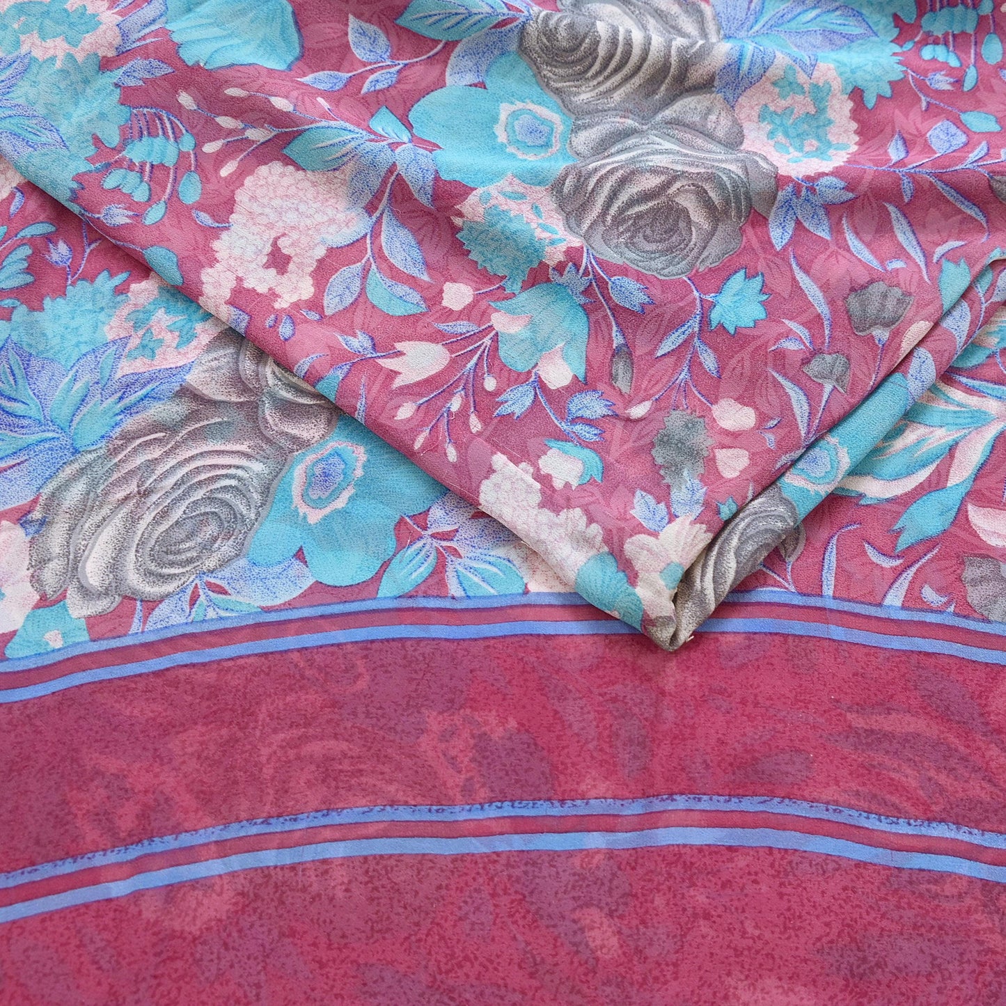 Indian Vintage Sari Pink Pure Georgette Silk Printed Saree Craft Fabric Sewing 6Yd Soft Light Dress Making Crafting Quilting Upcycle