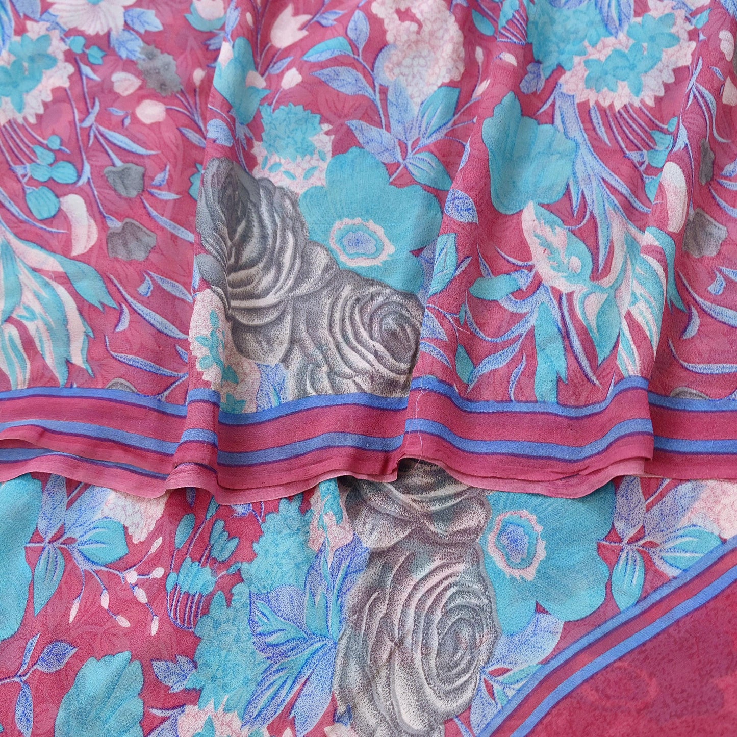 Indian Vintage Sari Pink Pure Georgette Silk Printed Saree Craft Fabric Sewing 6Yd Soft Light Dress Making Crafting Quilting Upcycle