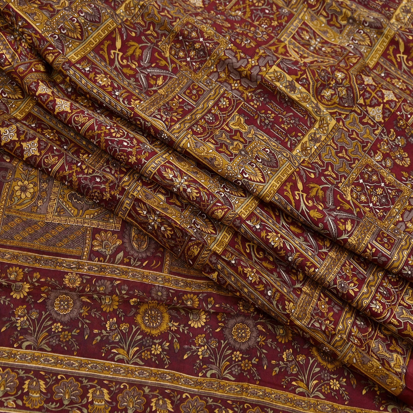 Indian Vintage Sari Maroon 100% Pure Silk Printed Sarees 6yd Craft Fabric Sewing Soft Dress Making Floral Quilting Crafting Upcycle Used